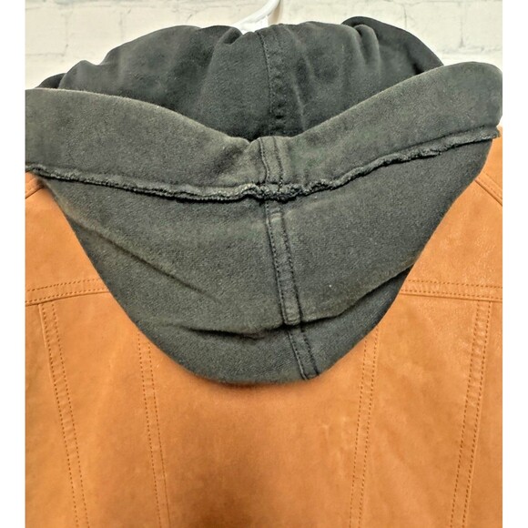 We The Free People Women’s Medium black Hood Tan Camel Vegan Leather Moto Jacket - Picture 8 of 9